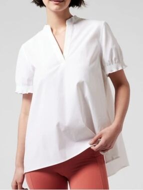 Athleta Poplin White Puff Sleeve Oversize Blouse Top 2X